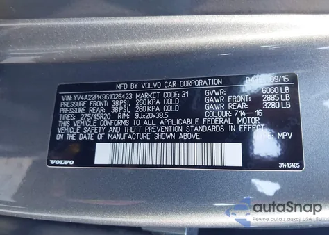 2016 Volvo Xc90 T6 Momentum from USA, damaged, VIN YV4A22PK9G1026423